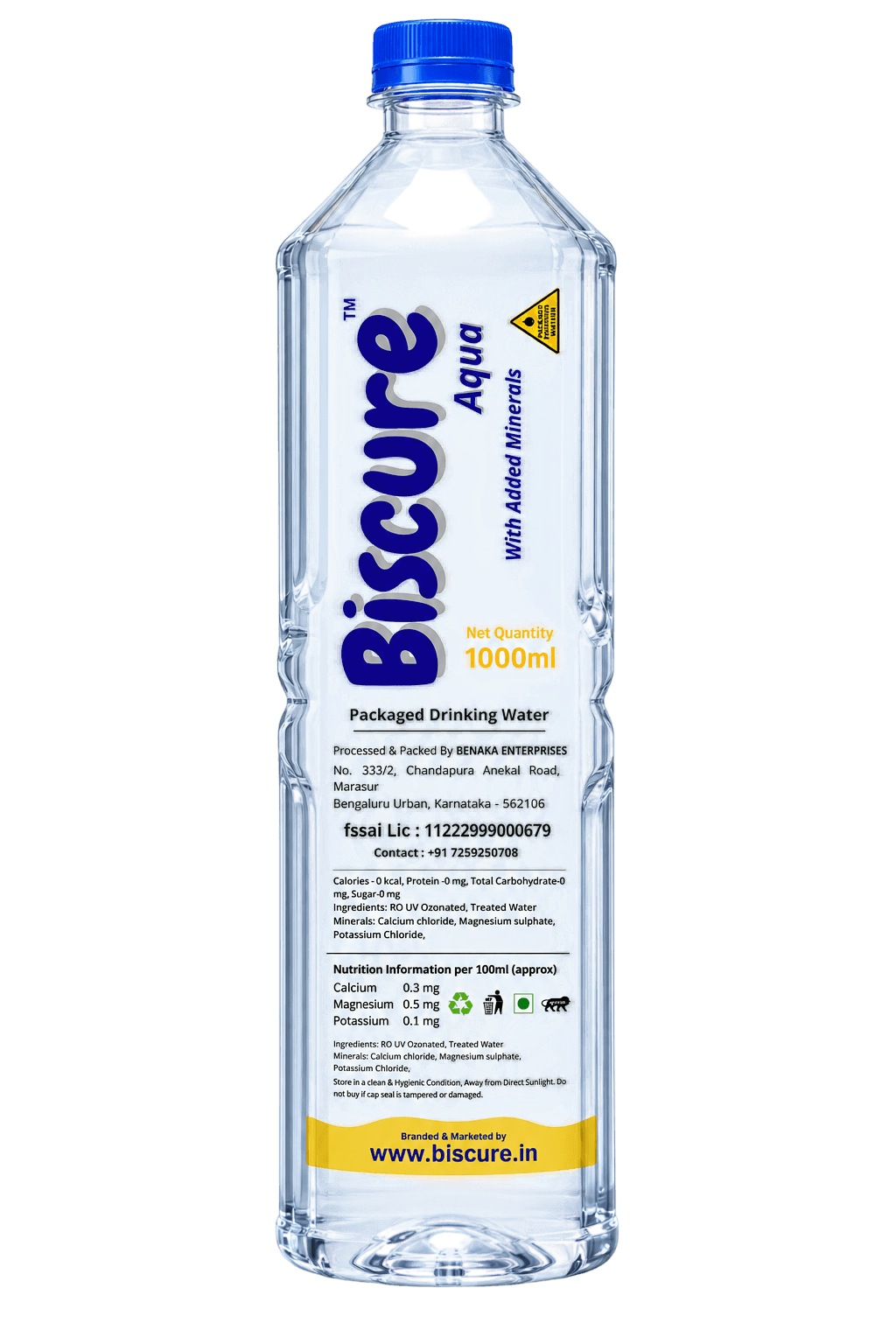 Biscure 1 Liter Custom packaged drinking water bottle