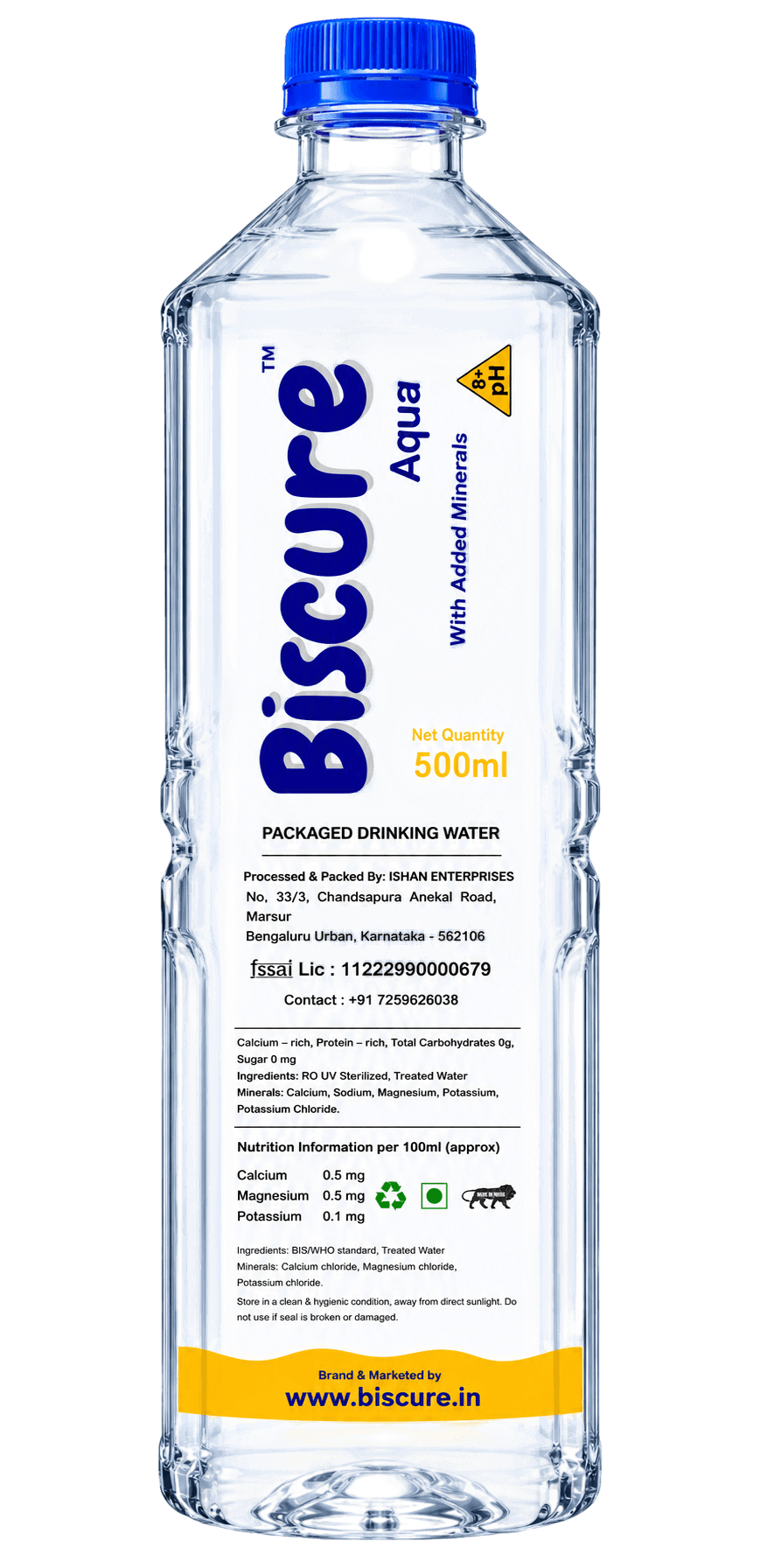 Biscure 500ml Custom packaged drinking water bottle