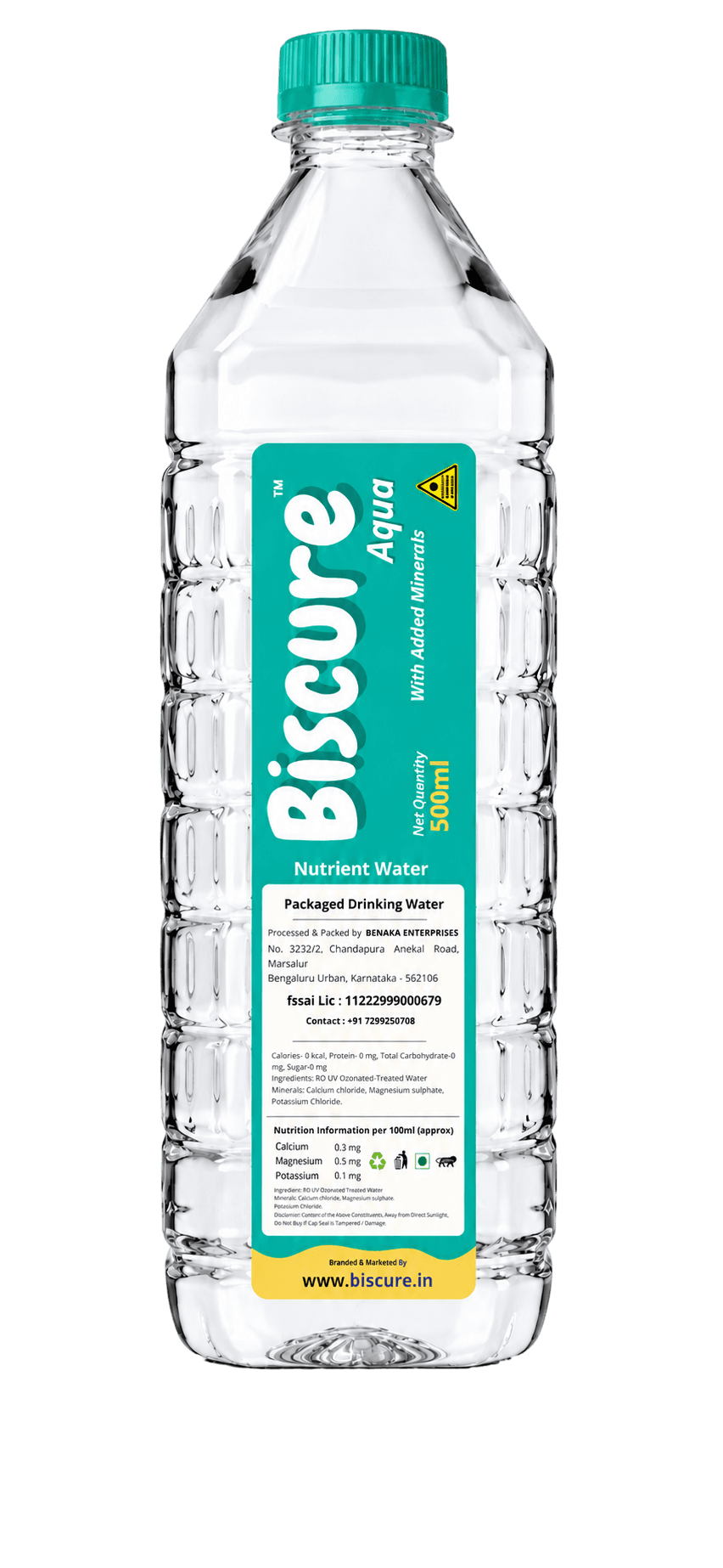 Biscure 500ml Square packaged drinking water bottle