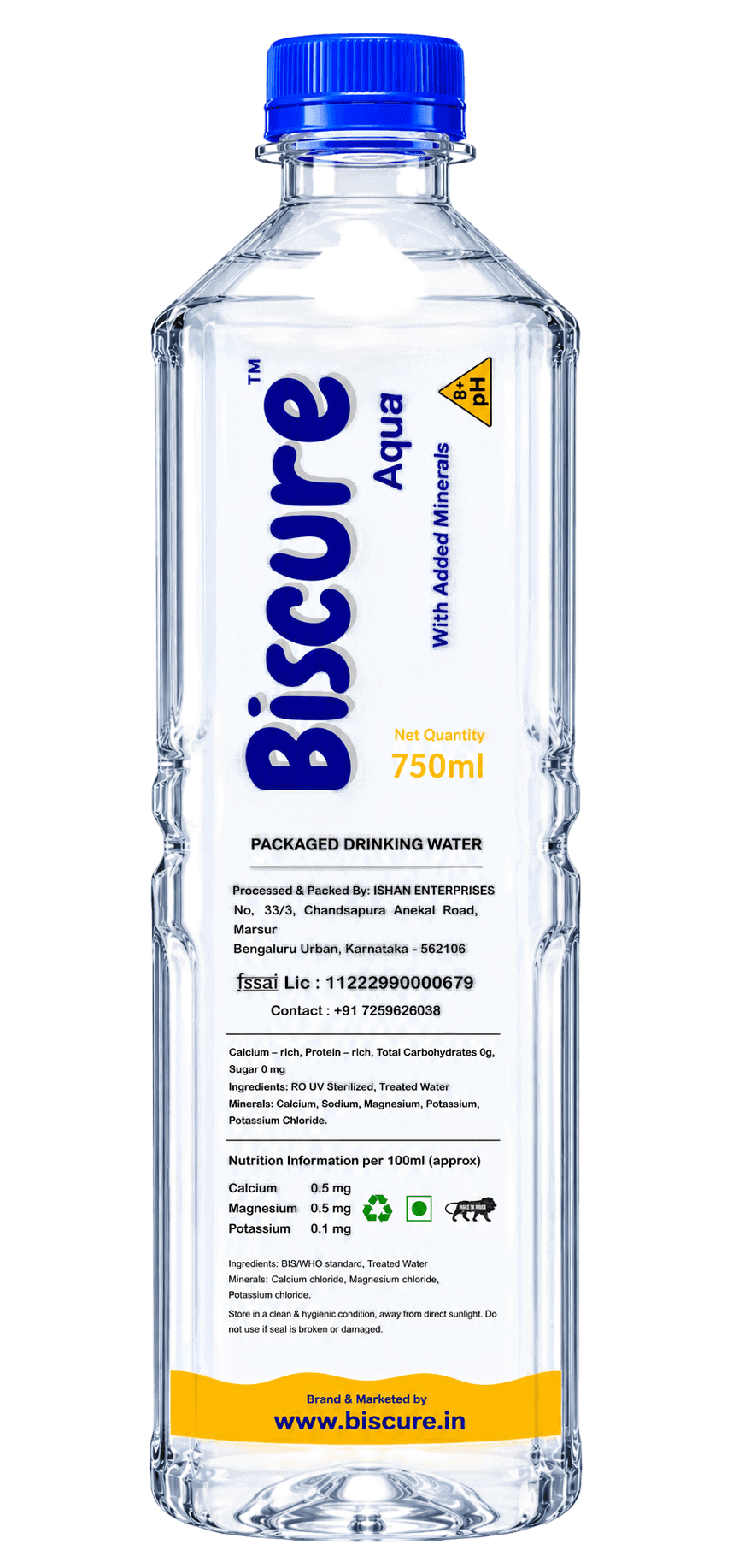 Biscure 750ml Custom packaged drinking water bottle